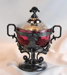 Webster Manufacturing Co. Quad Plate Covered Sugar Bowl W/ Ruby Glass Liner. Fixed Price $175.00.