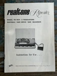 Vintage Original Realtone Reporter Model TR-7637 Portable Tape Recorder Manual. Fixed Price $17.99.