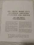Viking RA72 Reel Service Manual Photocopy. Fixed Price $24.99.