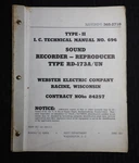 1961 Type RD-173A/UN Webster Electric Racine Wi Sound Recorder Operating Manual. Fixed Price $39.95.