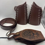 Viking Medieval Leather Accessory Set Bracers Belt Pouch Larp Ren Faire Cosplay. Fixed Price $39.99.