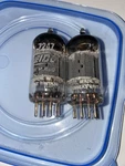 Pair Of Strong Eico/ Mullard Short Gray Plate Getter 7247 12DW7 Tubes #2. Fixed Price $108.00.
