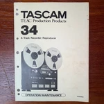 Vintage Tascam 34 4-TRACK Recorder/reproducer Operation Maintenance Manual. Fixed Price $30.00.