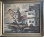 Fritz Weber-kiffe *1928 Houses On The River Cityscape Oil Painting Frame Antique. Fixed Price $290.00.