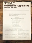 Teac Open Reel Deck Information Supplement To Brochure *original*. Fixed Price $19.97.