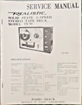Realistic/radio Shack Model TR-90 Reel-to-reel Recorder Service Manual. Fixed Price $25.00.