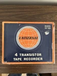 Vintage Universal 4-TRANSISTOR Tape Recorder TR-105 W/ Box, Mic & Earphones. Fixed Price $59.99.