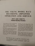 Viking RA72 Recording Amplifier Owners Service Manual Photocopy. Fixed Price $29.99.