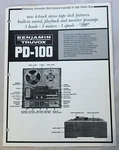 Benjamin Truvox PD-100 Tape Deck Sales Brochure Rare Vintage 1960'S. Fixed Price $16.95.