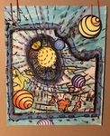 Bird Maps Clouds Mixed Media Art Original Vintage Handpainted Abstract 70. Fixed Price $95.95.